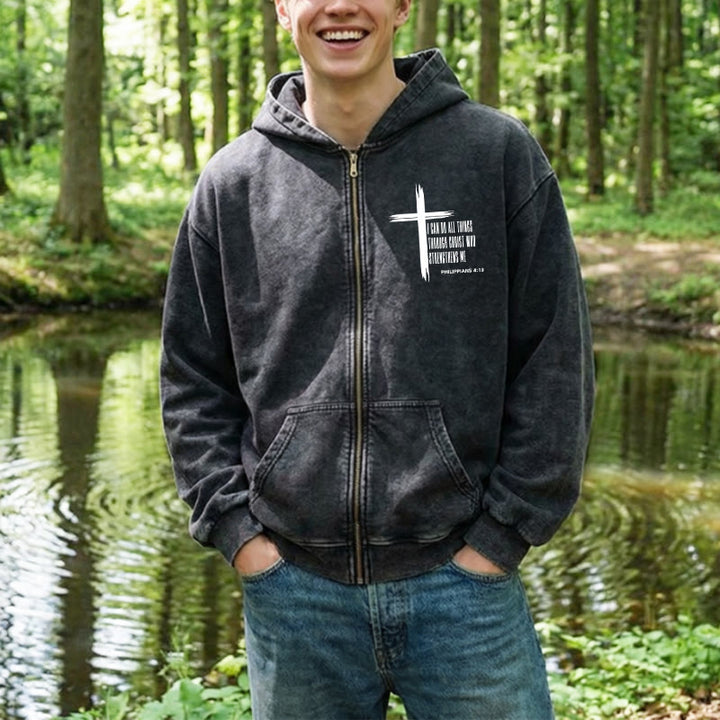 Christianartworkshop Philippians 4:13 Cross Zip-Up Hooded Jacket: Biblical Inspiration in Casual Wear - image 8