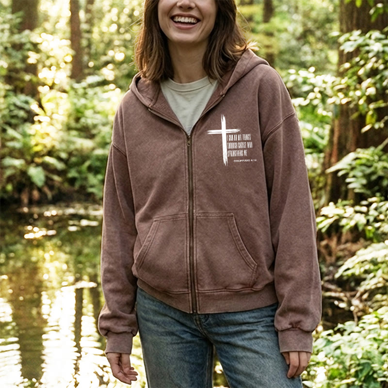 Christianartworkshop Philippians 4:13 Cross Zip-Up Hooded Jacket: Biblical Inspiration in Casual Wear - image 3