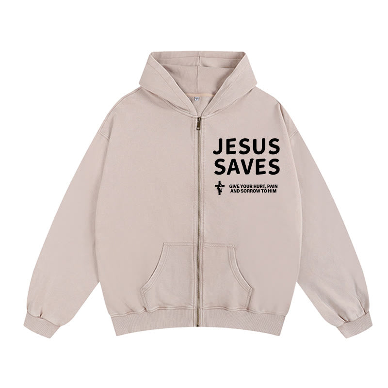 Christianartworkshop Jesus Saves Devotion Zip-Up Hooded Jacket: Express Faith in Daily Life with Ease - Apricot - 2XL - image 3