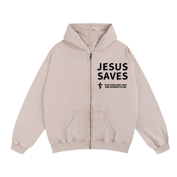 Christianartworkshop Jesus Saves Devotion Zip-Up Hooded Jacket: Express Faith in Daily Life with Ease - Apricot - 2XL - image 3