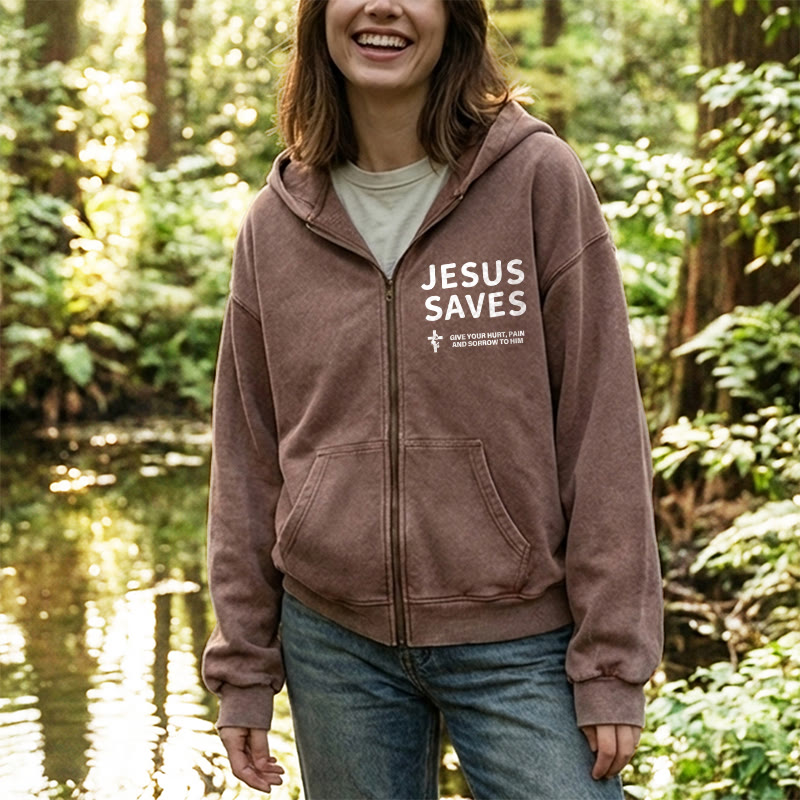 Christianartworkshop Jesus Saves Devotion Zip-Up Hooded Jacket: Express Faith in Daily Life with Ease - image 9