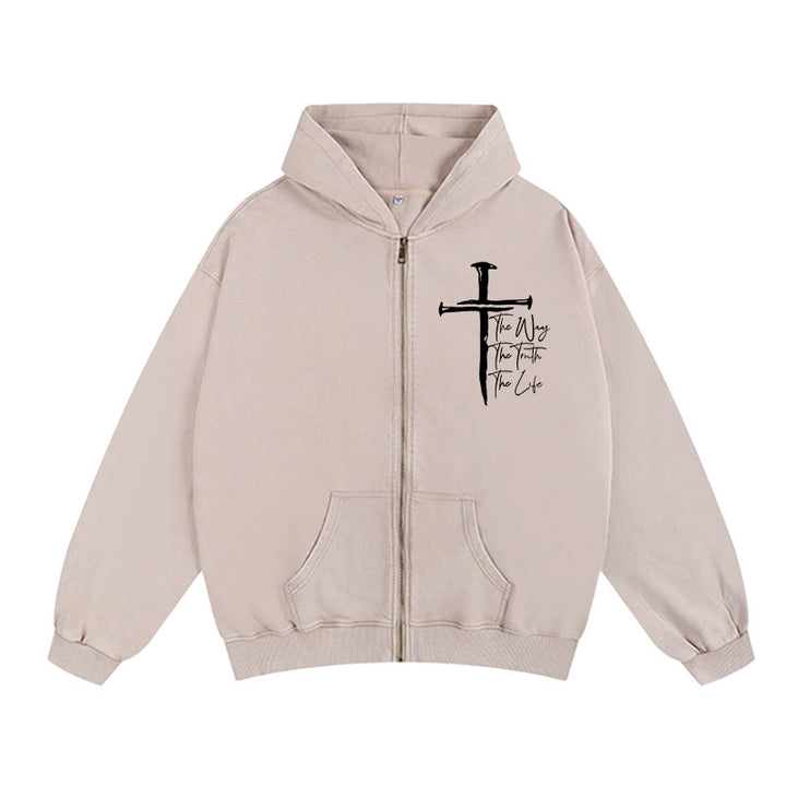 Christianartworkshop Faith Path Cross Zip-Up Hooded Jacket: The Way The Truth The Life in Casual Wear - Apricot - 2XL - image 0