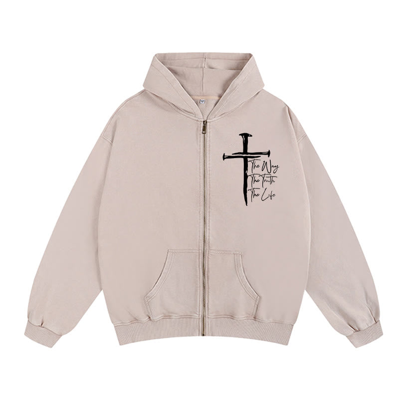 Christianartworkshop Faith Path Cross Zip-Up Hooded Jacket: The Way The Truth The Life in Casual Wear - Apricot - 2XL - image 0