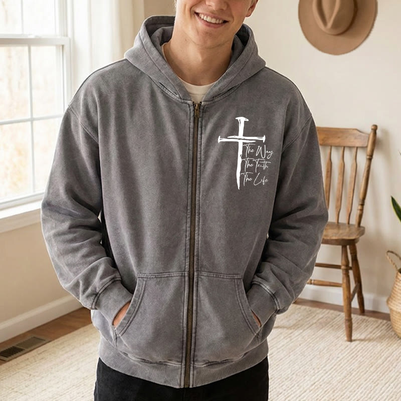 Christianartworkshop Faith Path Cross Zip-Up Hooded Jacket: The Way The Truth The Life in Casual Wear - image 11