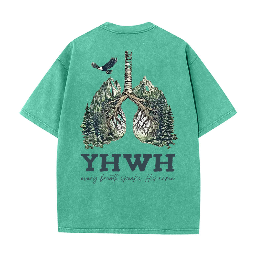 Christianartworkshop Every Breath Speaks His Name Unisex Washed T-shirt - Green - 5XL - image 3