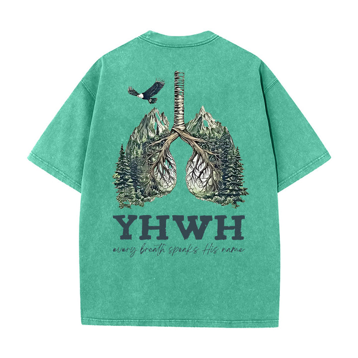 Christianartworkshop Every Breath Speaks His Name Unisex Washed T-shirt - Green - 5XL - image 3