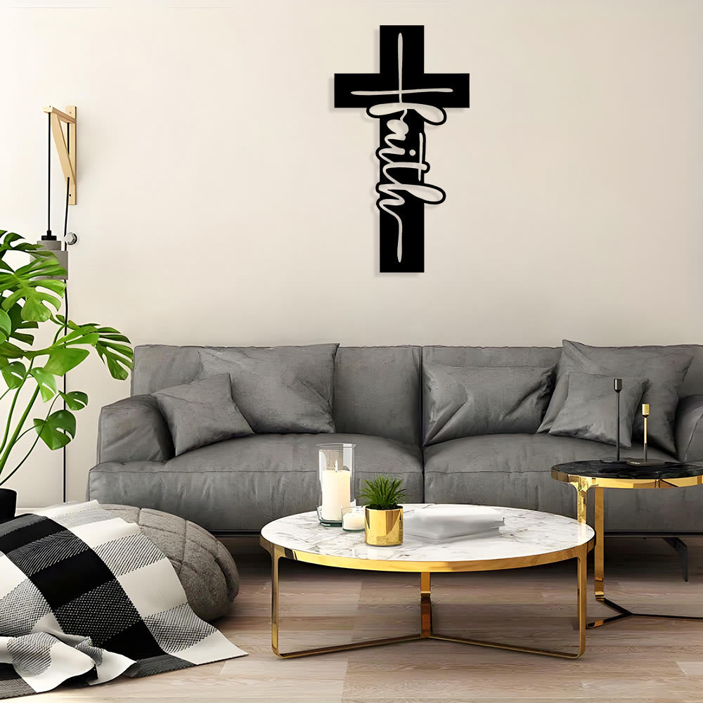 Christianartworkshop Stylish Typography  Faith Cross Metal Decor: Modern Typography Wall Art - image 5