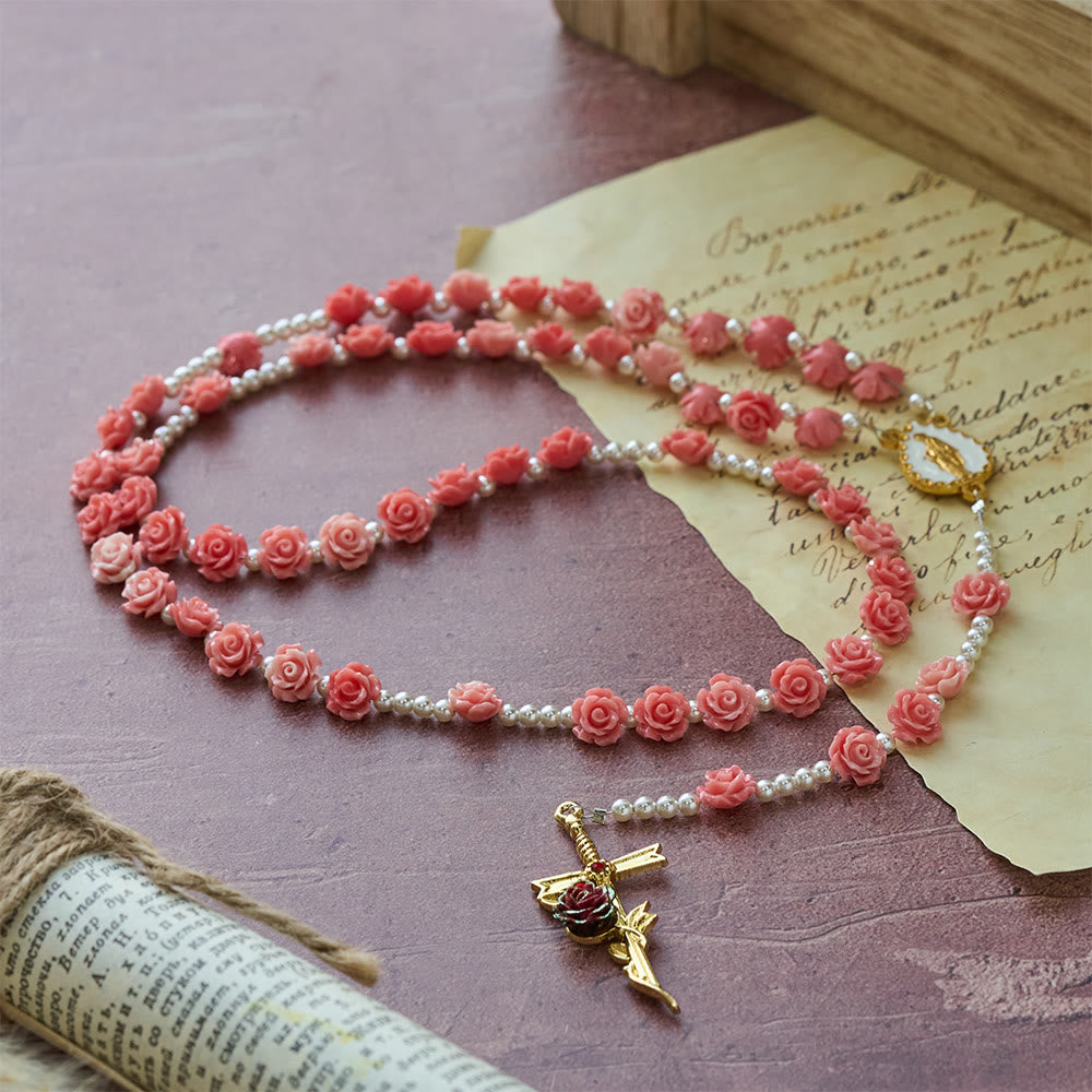 Christianartworkshop Soft Pink Camellia Rosary with Our Lady: Gentle Faith Accessory - image 2