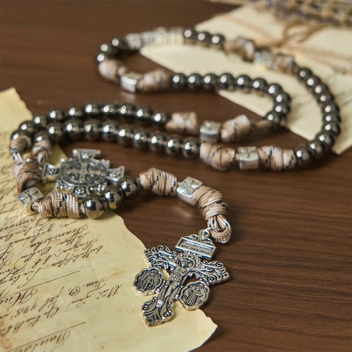 Christianartworkshop 2026 New Year Paracord Rugged Rosary with St. Benedict Guardian Faith - image 6