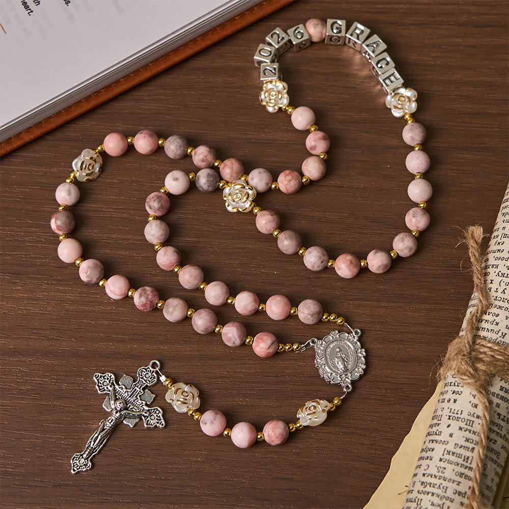 Christianartworkshop Pink Zebra Jasper 2026 New Year Rosary: Personalized Name Faith - image 6