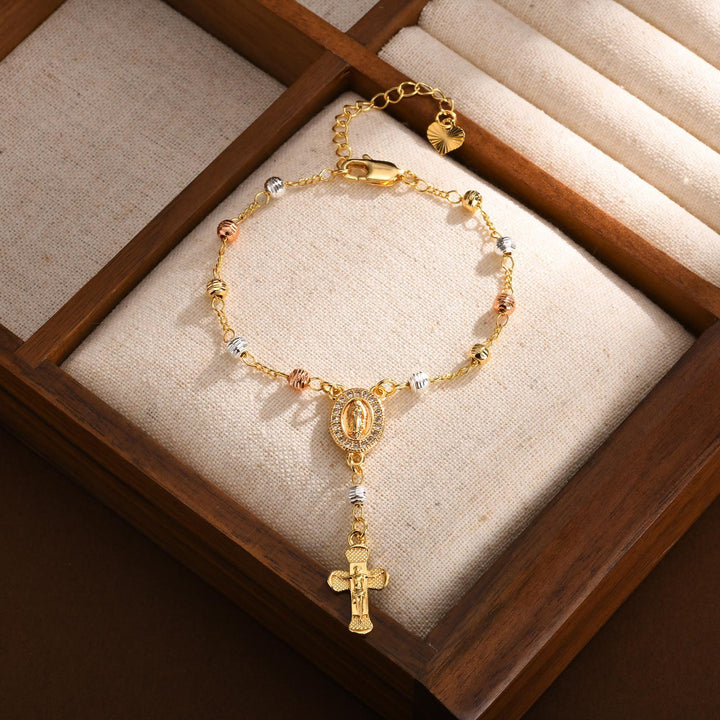 Christianartworkshop Our Lady & Crucifix Pendant Bracelet: Her Grace on Your Wrist - Golden - image 5