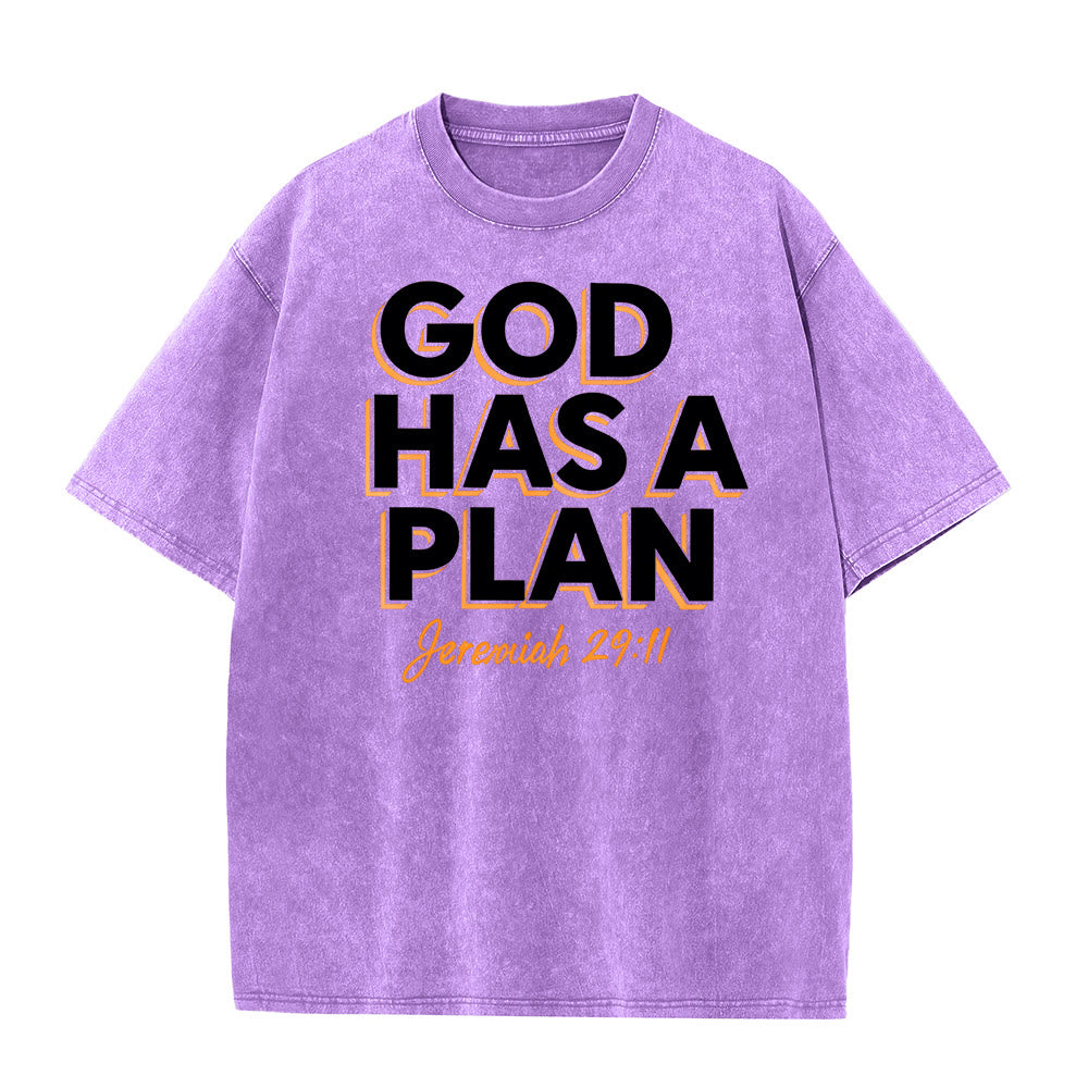 Christianartworkshop God Has A Plan Quote Unisex Washed T-Shirt - Purple - 5XL - image 1