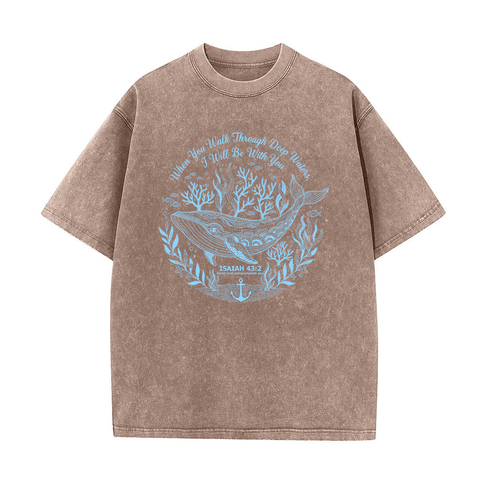 Christianartworkshop Isaiah 43:2 Whale Ocean Graphic Unisex Washed T-Shirt - Brown - 5XL - image 7