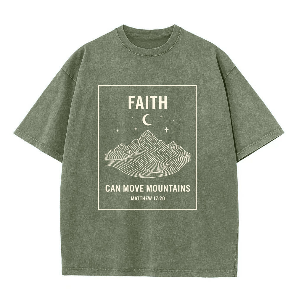 Christianartworkshop Faith Can Move Mountains Matthew 17:20 Unisex Washed T-Shirt - Army Green - 5XL - image 5