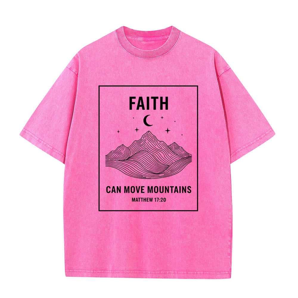 Christianartworkshop Faith Can Move Mountains Matthew 17:20 Unisex Washed T-Shirt - Pink - 5XL - image 3