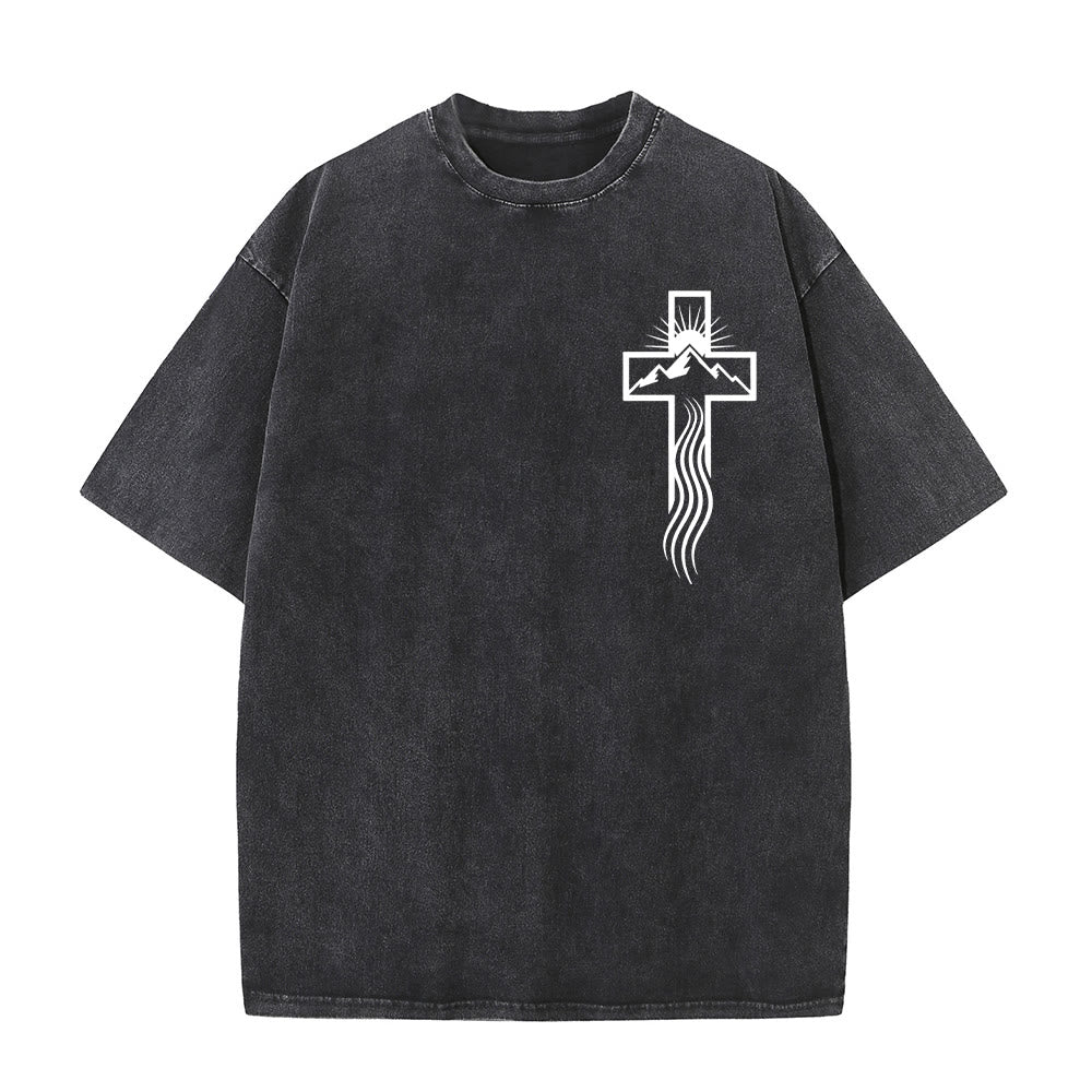 Christianartworkshop Cross & Nature Symbol Graphic Unisex Washed T-Shirt - Black - 5XL - image 7
