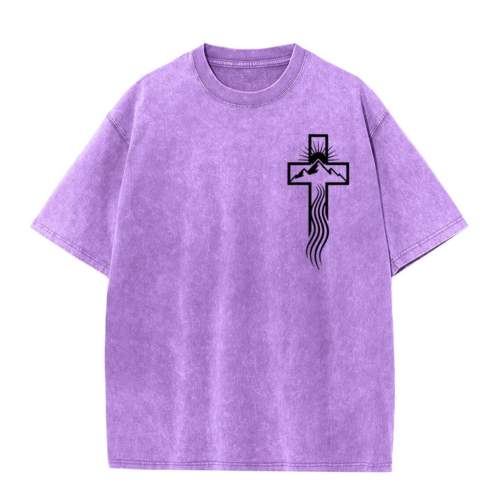 Christianartworkshop Cross & Nature Symbol Graphic Unisex Washed T-Shirt - Purple - 5XL - image 6