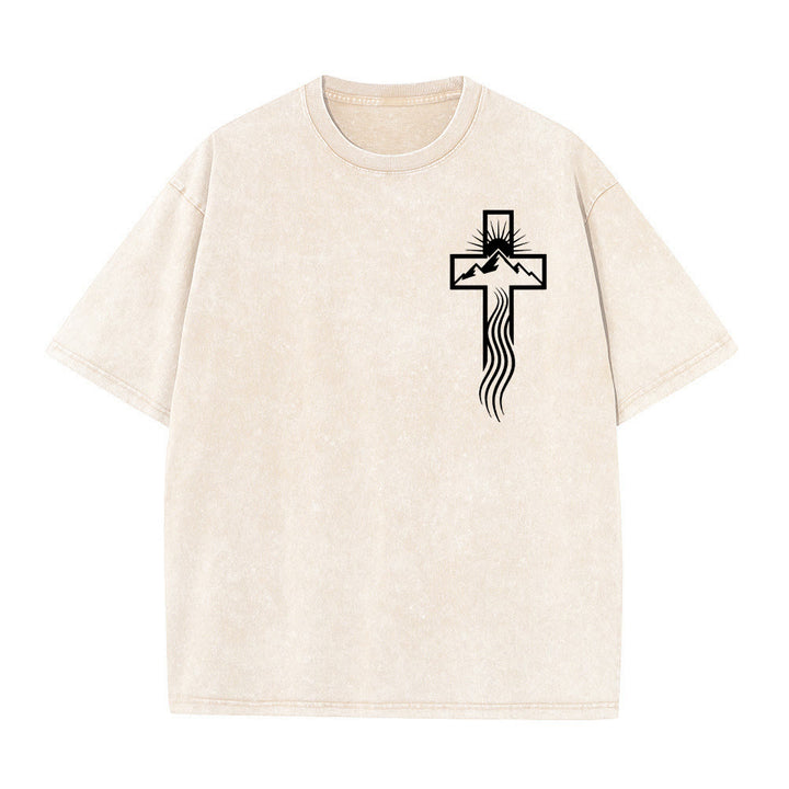 Christianartworkshop Cross & Nature Symbol Graphic Unisex Washed T-Shirt - Beige - 5XL - image 8