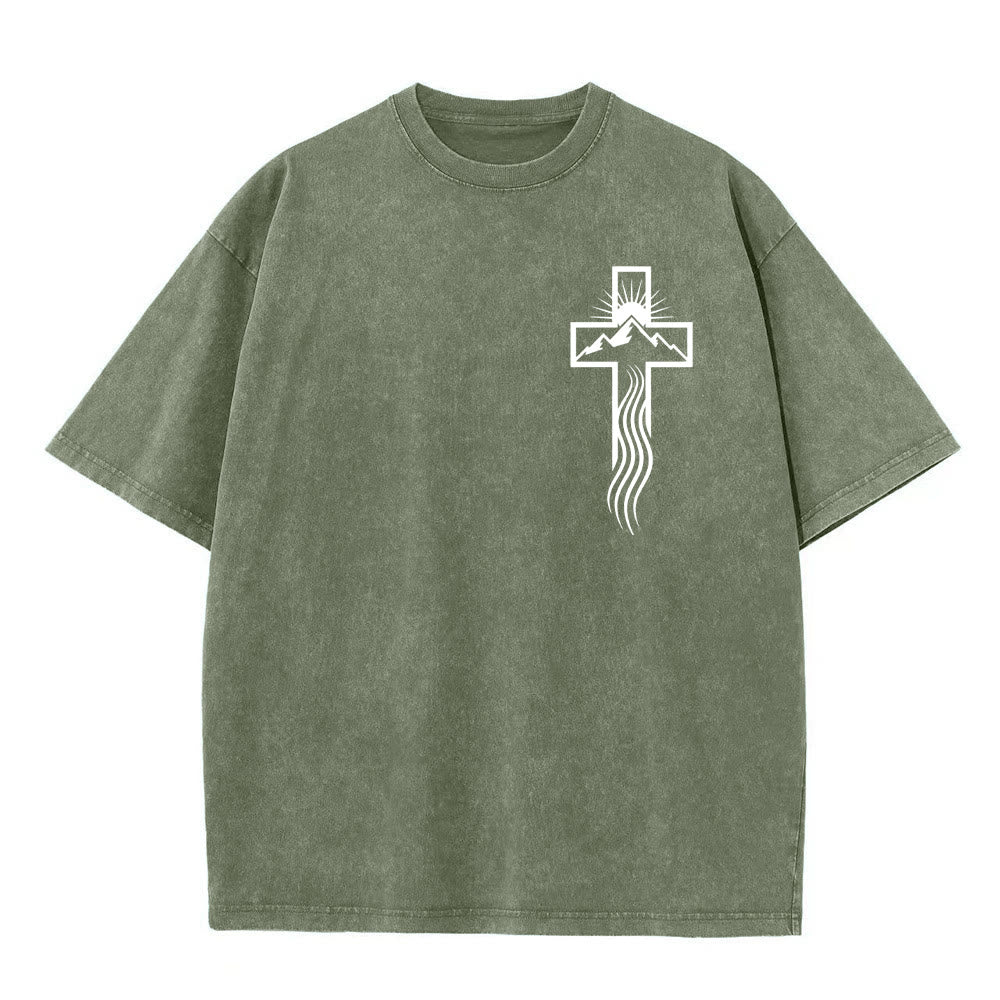 Christianartworkshop Cross & Nature Symbol Graphic Unisex Washed T-Shirt - Army Green - 5XL - image 5