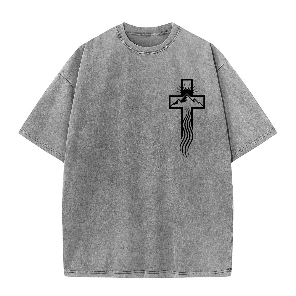 Christianartworkshop Cross & Nature Symbol Graphic Unisex Washed T-Shirt - Grey - 5XL - image 0