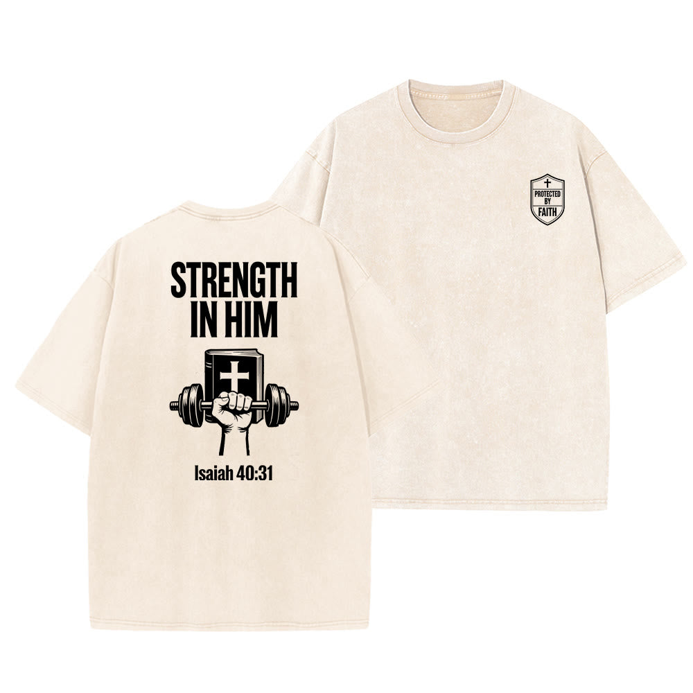 Christianartworkshop Strength in Him Isaiah 40:31 Graphic Unisex Washed T-Shirt - Beige - 5XL - image 3