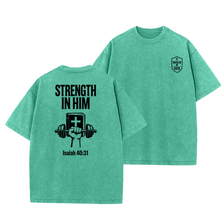 Christianartworkshop Strength in Him Isaiah 40:31 Graphic Unisex Washed T-Shirt - Green - 5XL - image 18