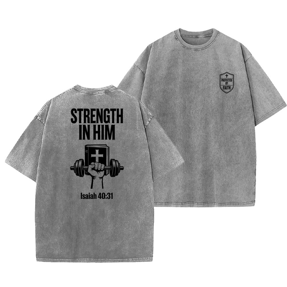 Christianartworkshop Strength in Him Isaiah 40:31 Graphic Unisex Washed T-Shirt - Grey - 5XL - image 6