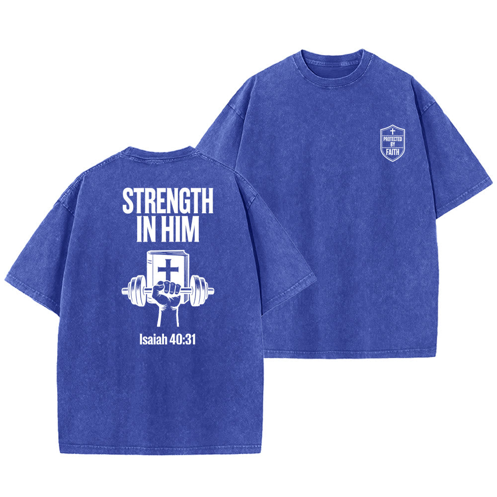 Christianartworkshop Strength in Him Isaiah 40:31 Graphic Unisex Washed T-Shirt - Blue - 5XL - image 12