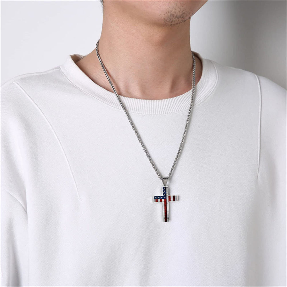 Christianartworkshop Metal Cross Necklace with American Flag Motif: Carry Faith and Honor Close to The Heart - image 1
