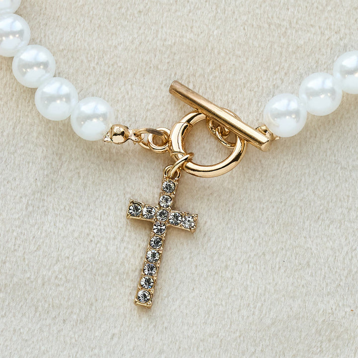 Christianartworkshop Elegant Beaded Strand Cross Charm Toggle Necklace: Wear His Comfort Daily - image 8