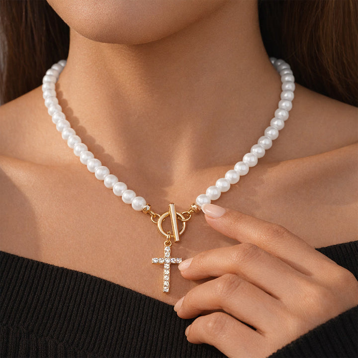 Christianartworkshop Elegant Beaded Strand Cross Charm Toggle Necklace: Wear His Comfort Daily - image 3