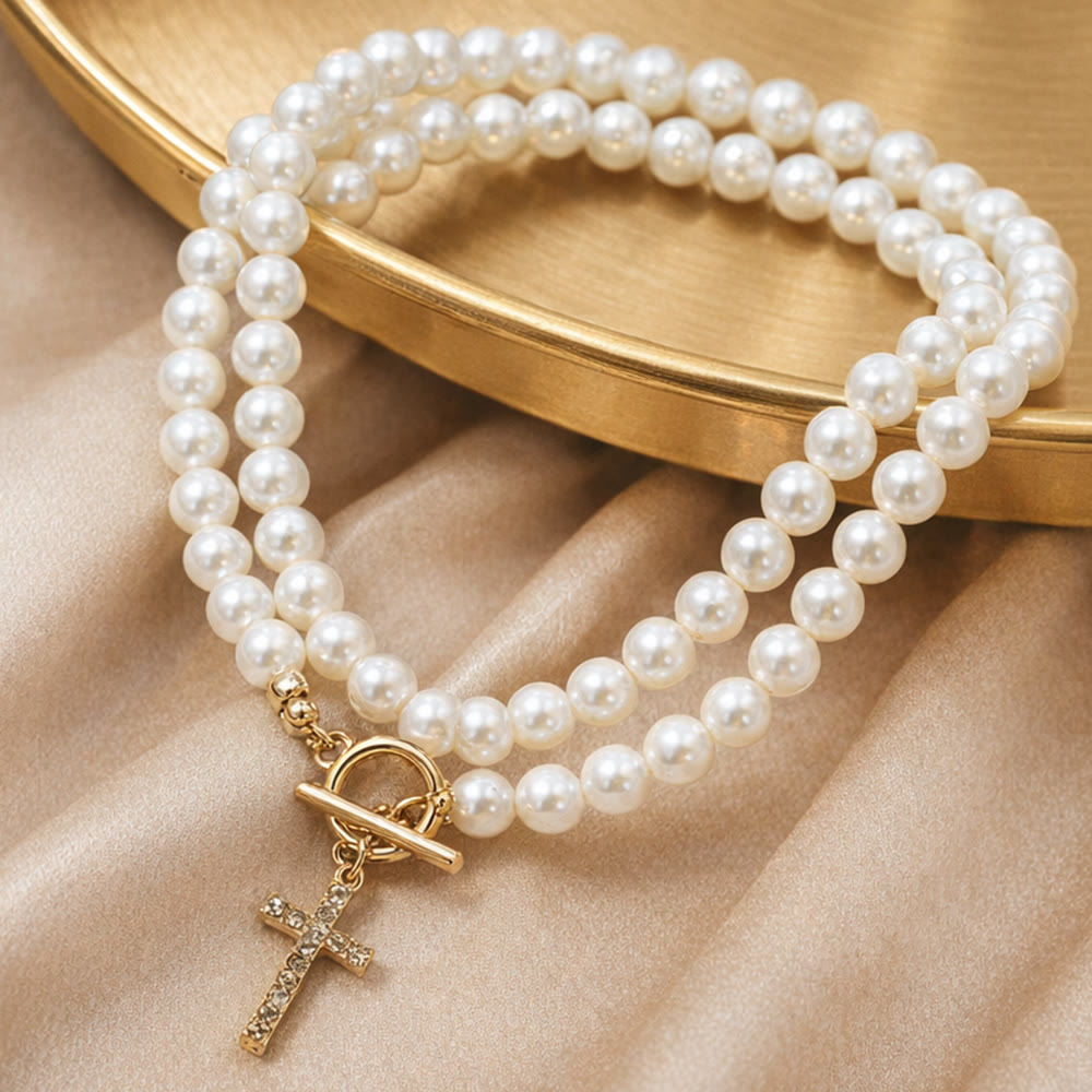 Christianartworkshop Elegant Beaded Strand Cross Charm Toggle Necklace: Wear His Comfort Daily - image 5