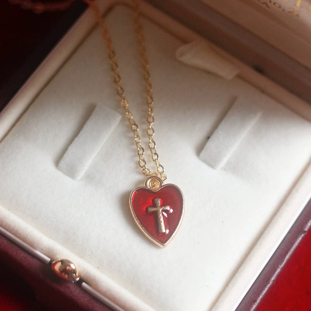 Christianartworkshop Matching Heart & Cross Charm Necklace & Earrings: Embody His Tender Love - image 1