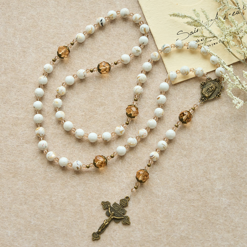 Christianartworkshop Calm White Shell Turquoise & Champagne Accents Detailed Rosary: Hold His Peace Close - image 4