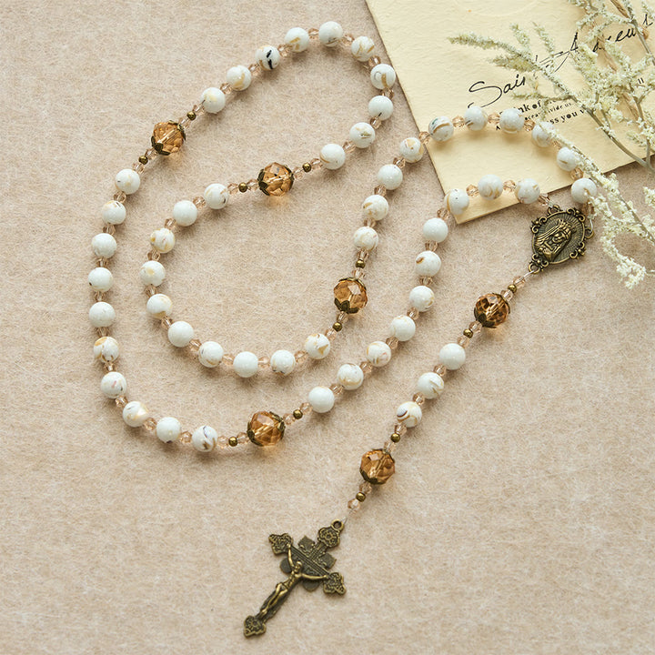 Christianartworkshop Calm White Shell Turquoise & Champagne Accents Detailed Rosary: Hold His Peace Close - image 4