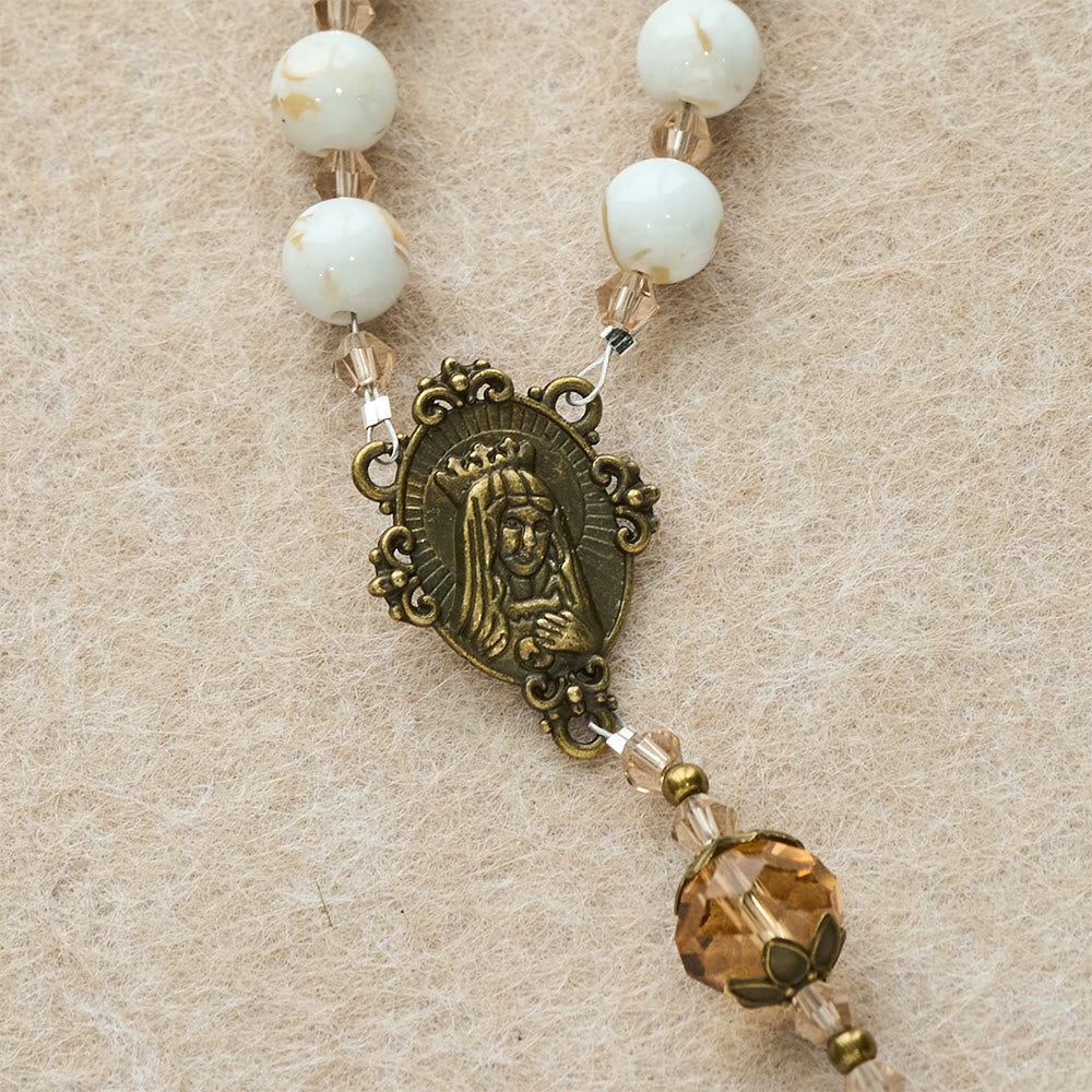 Christianartworkshop Calm White Shell Turquoise & Champagne Accents Detailed Rosary: Hold His Peace Close - image 7