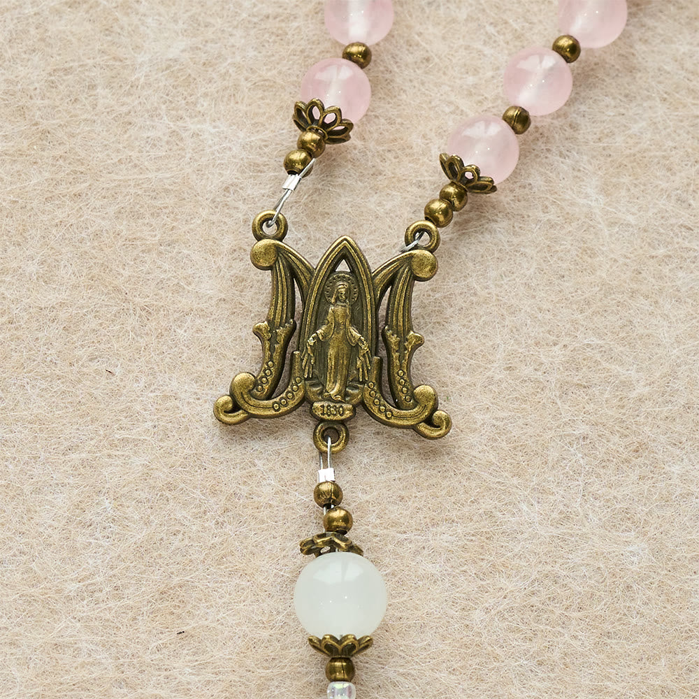 Christianartworkshop Pink Glass & White Glass Beads Ornate Crucifix Rosary: Embody His Gentle Grace - image 7