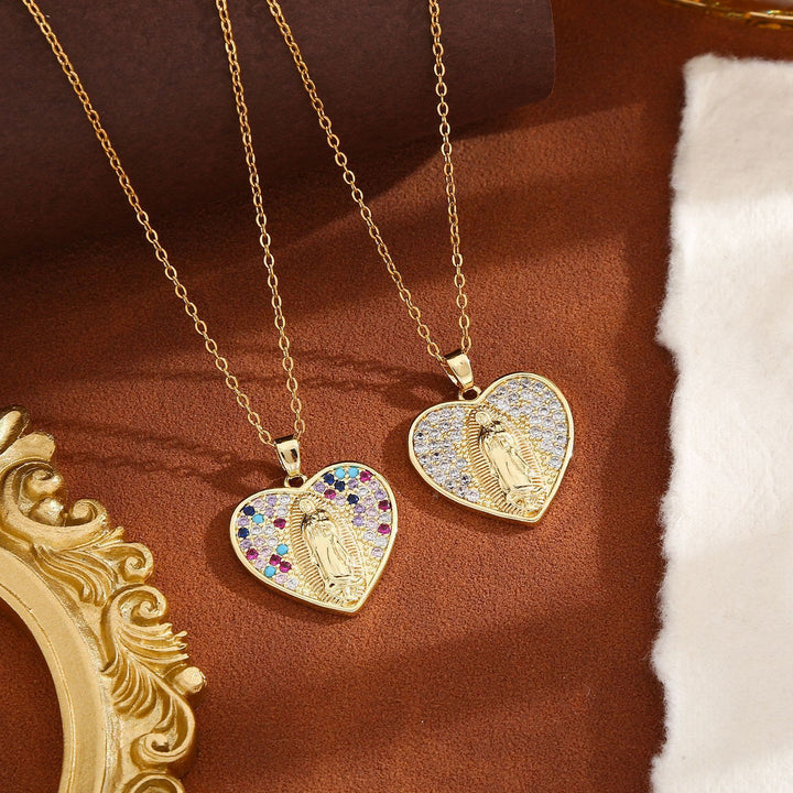 Christianartworkshop Radiant Our Lady Necklace with Heart-Frame Cubic Zirconia: Carry Her Care in Daily Wear - image 1