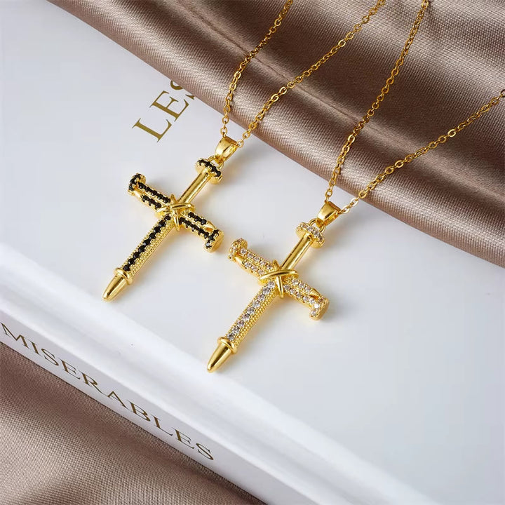 Christianartworkshop Nail-Inspired Cross Necklace with Cubic Zirconia: Hold His Grace Close - image 5