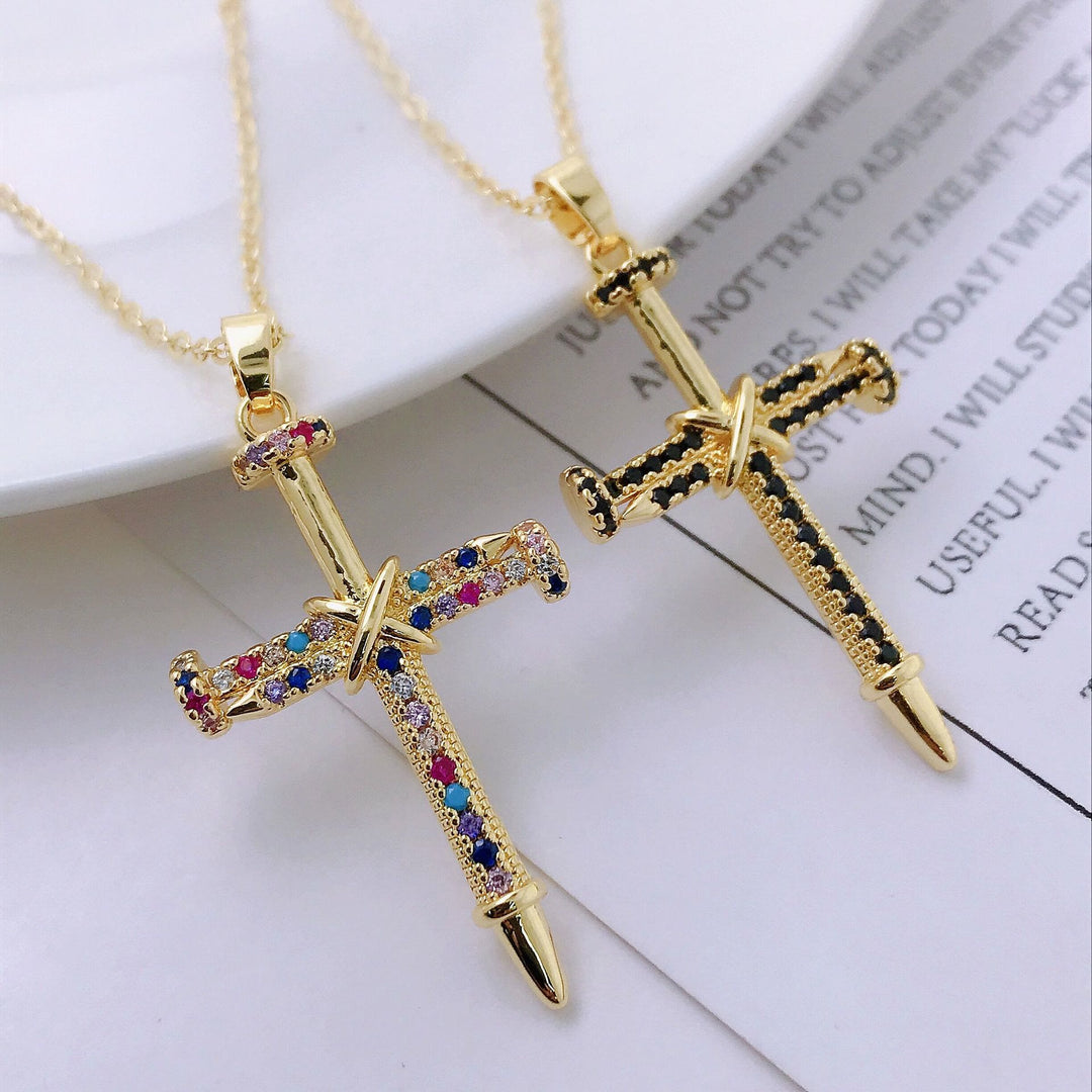 Christianartworkshop Nail-Inspired Cross Necklace with Cubic Zirconia: Hold His Grace Close - image 3