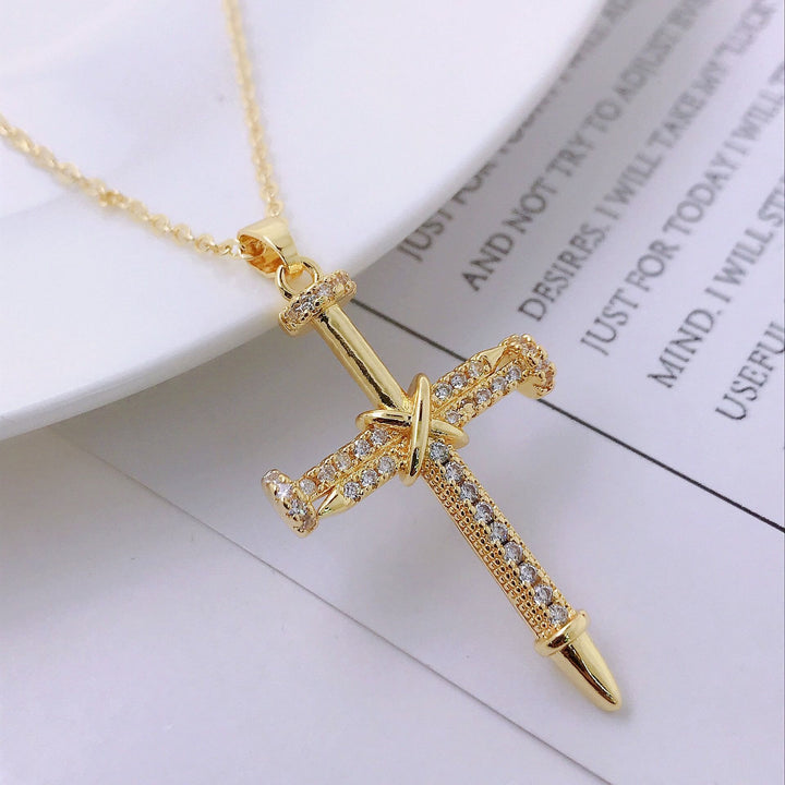 Christianartworkshop Nail-Inspired Cross Necklace with Cubic Zirconia: Hold His Grace Close - Golden - image 10