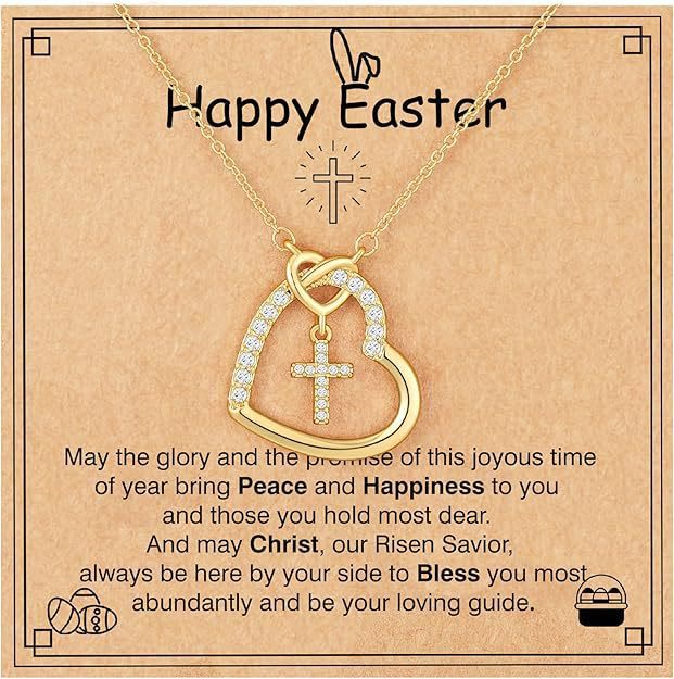 Christianartworkshop Intertwined Heart Cross Necklace with Card: Embody His Easter Joy & Grace - Golden - image 0