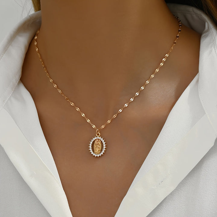 Christianartworkshop Oval Our Lady Necklace with Encircled Cubic Zirconia: Embody Her Tender Grace - image 3