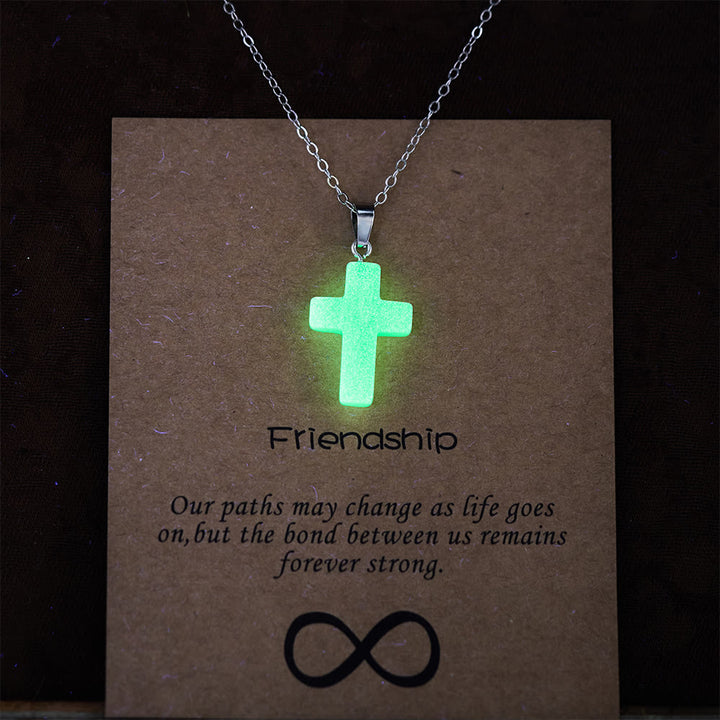Christianartworkshop Glow-in-the-Dark Cross Necklace with Friendship Message Card: Embody His Gentle Grace - Fluorite Cross - image 0