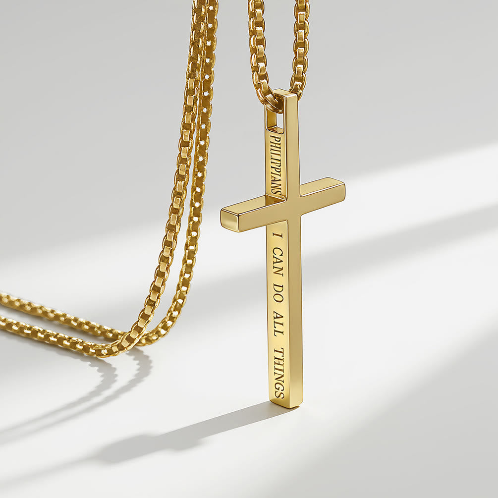 Christianartworkshop Cross Necklace with I Can Do All Things Inscription: Stylish Reminder of His Tender Strength - Golden - image 3