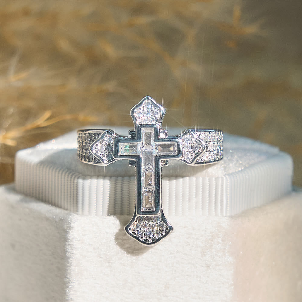 Christianartworkshop Central Cross Motif Ring with Cubic Zirconia Accents: Carry His Care in Daily Wear - Silver & White Zircon - AU Size V1/2 (US 11) - image 4