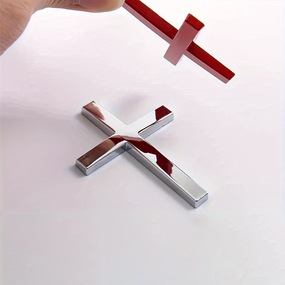 Christianartworkshop Durable Metal Cross Car Decal: Remind of His Quiet Guidance on the Road - Silver (Set of 4) - image 3