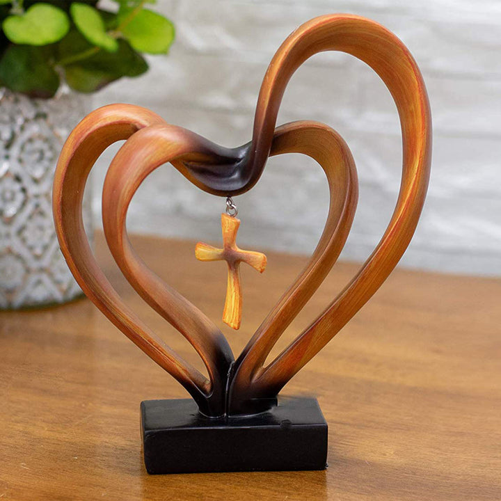 Christianartworkshop Resin Double-Heart Cross Pendant Desktop Ornament: Embody His Tender Grace at Work - Brown - image 0