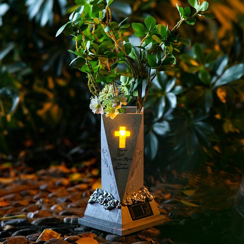 Christianartworkshop Solar-Powered Cross Cemetery Vase Ornament: Carry His Grace in Tender Moments - image 1