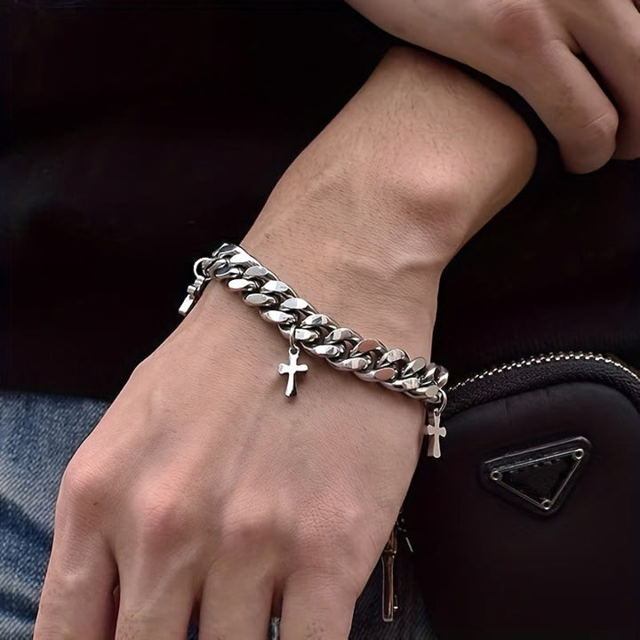 Christianartworkshop Curb Chain Bracelet with Dangling Cross Charms: Embody His Bold Grace - image 1